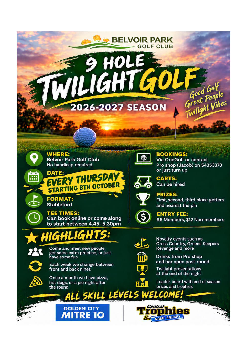 Twilight golf flyer for the 2026-2027 season.